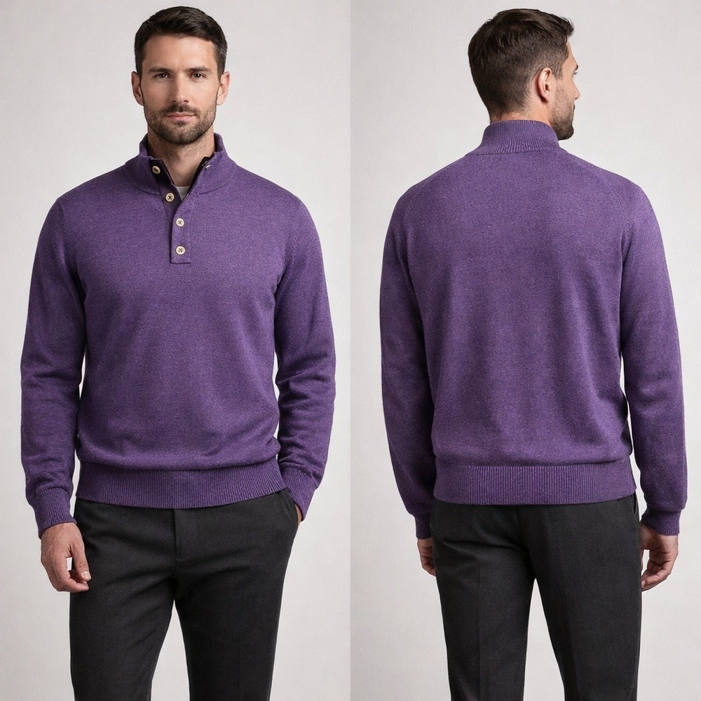 Thomas Dean Mens Purple 100% Extrafine Merino Wool Made in Italy Sweater Large